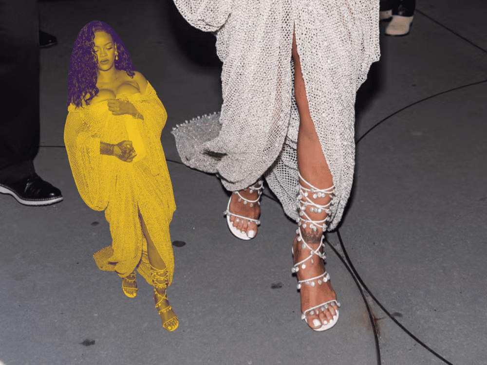 Rihanna wearing Amina Muaddi